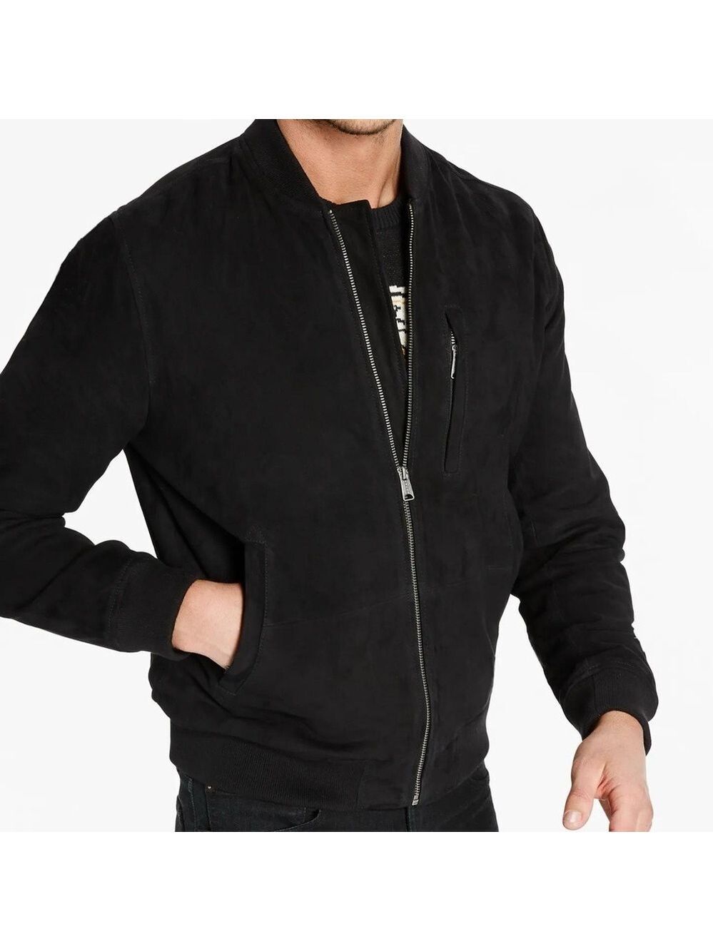 Lucky Brand Men's Aspen Black Suede Bomber Jacket XL